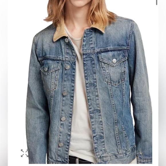 ALLSAINTS Dexter Corduroy-Collar Denim Jacket Size Medium